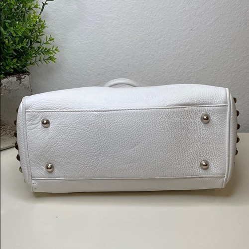 Viola Castellani White Leather Satchel Shoulder Bag with Stud and Chain Detail - Picture 6 of 14
