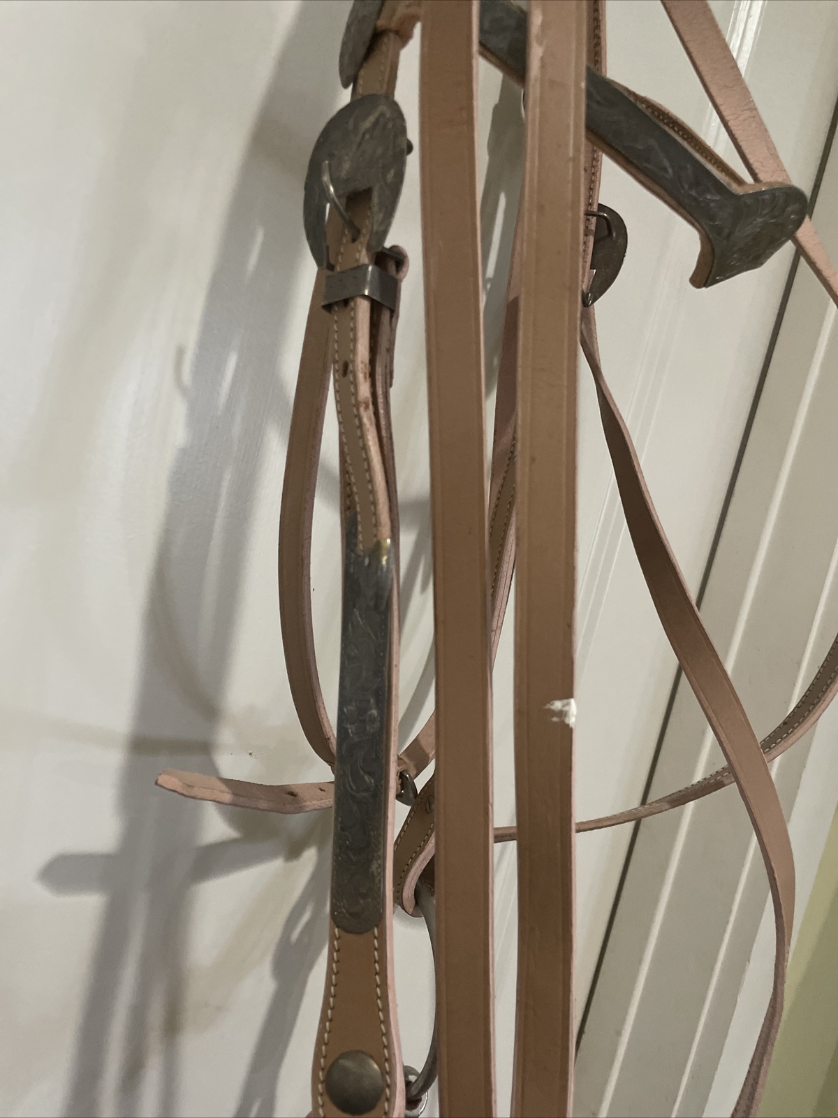 Natural Leather Silver Western Horse Bridle Headstall Split Reins Snaffle Bit