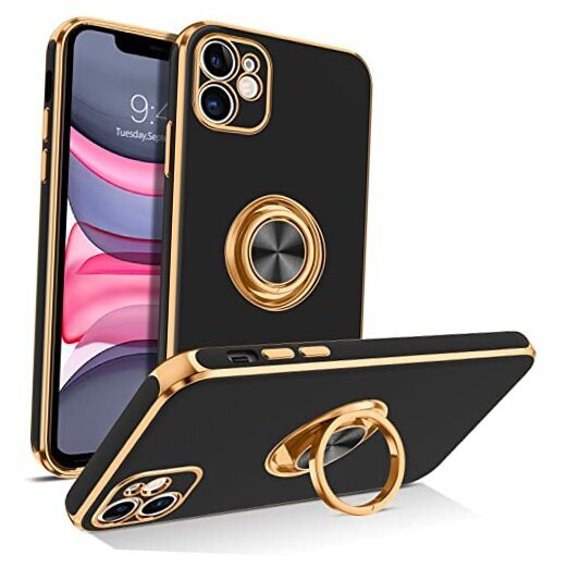 for iPhone 11 Case with 360° Ring Holder, Shockproof Slim Kickstand Black