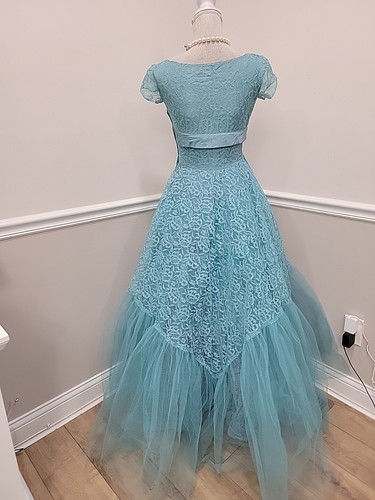 Vintage 1950's Mid-Century Lace Tulle Party Prom Maxi Dress Circle Skirt - Picture 10 of 16