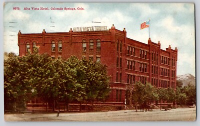 Alta Vista Hotel Colorado Springs CO Postcard US Flag 1921 Street View