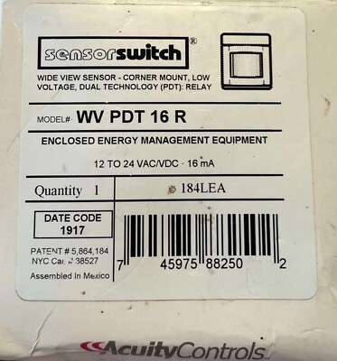 SENSOR SWITCH ACUITY CONTROLS WV PDT 16 R Wide View Sensor Corner Mount