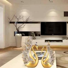 Local warehouse2 pcs Elegant Golden Swan Couple Statues:MLK116100