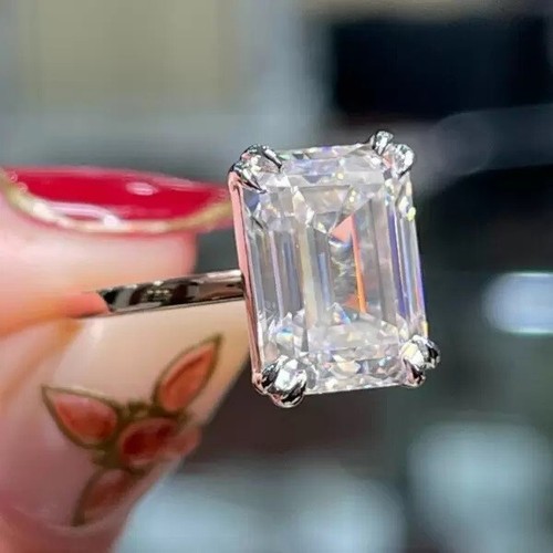 8 ctw Created Emerald Cut Diamond Women's Engagement Ring 14k White Gold Plated - Picture 4 of 4