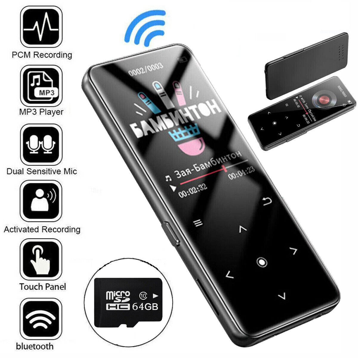 64GB Bluetooth HiFi Music Mp3 Player Speaker Video Playback Voice Recording FM