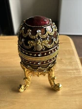 SANKYO Emerald Rhinestone Enamel Metal Egg Music Box 5.25x3.5”  Beautiful Piece