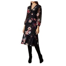 Karen Millen Women Georgette Floral Dress in Orchid V Neck Long Sleeve Black 2