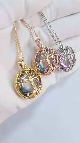 Silver Celtic Tree of Life Necklace with Dazzling Crystal Family & Harmony B78 - Video 1 of 1