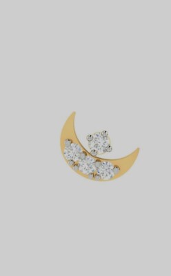 14K Solid Gold Diamond Nose Pin Yellow Gold Piercing Jewelry Crescent Moon Stud.