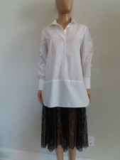 Valentino White Cotton/Black Lace Mixed Media Midi Shirt Dress Size US 6