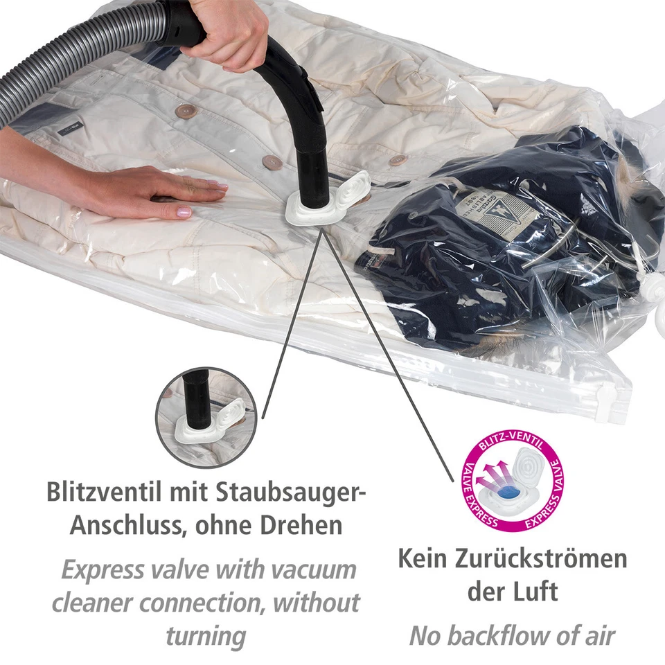 WENKO 2er Set Vakuum L Kleider Sack Aufbewahrung System Kleidung 70x105 Platz - Bild 3 von 4