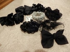 LOT OF 9 HAIR BOWS WITH TWO MATCHING SETS EARRINGS PONY TAIL AND CLIP STYLE