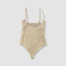Commando Women's Beige Luxe Control Open-Bust Thong Bodysuit Shapewear Size M