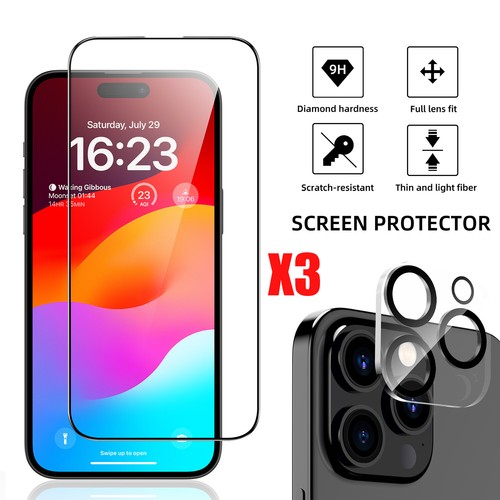 Protector de pantalla de vidrio templado completo para iPhone 15 Plus Pro Max + película de lente de cámara - Imagen 50 de 50