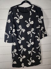 Banana Republic Dress Womens Sz 4 Sheath Black Ivory Bows Career 