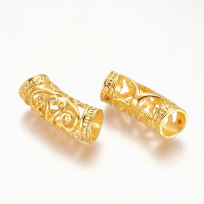 10Pcs Hollow Golden Alloy Curved Tube Noodle Beads Jewelry Making 