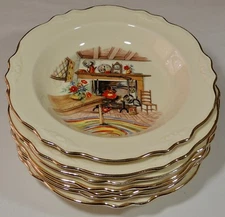 7 Homer Laughlin Virginia Rose Colonial Kitchen Fireplace Hearth Soup Bowls EUC