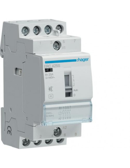 Contacteur silencieux 4F Hager ERC425S avec commutateur de marche forcée