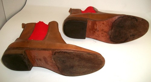 Vtg COACH Butterscotch-Tan Leather Flat Chelsea Boots with Orange Panels 6.5M - Picture 8 of 10