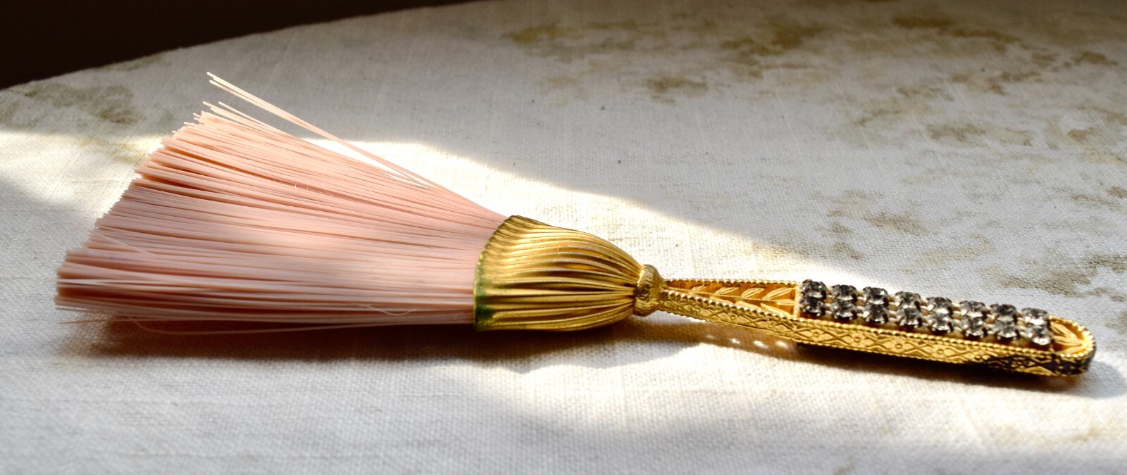 Vintage Pink & Goldtone & Rhinestone Whisk Broom #9001