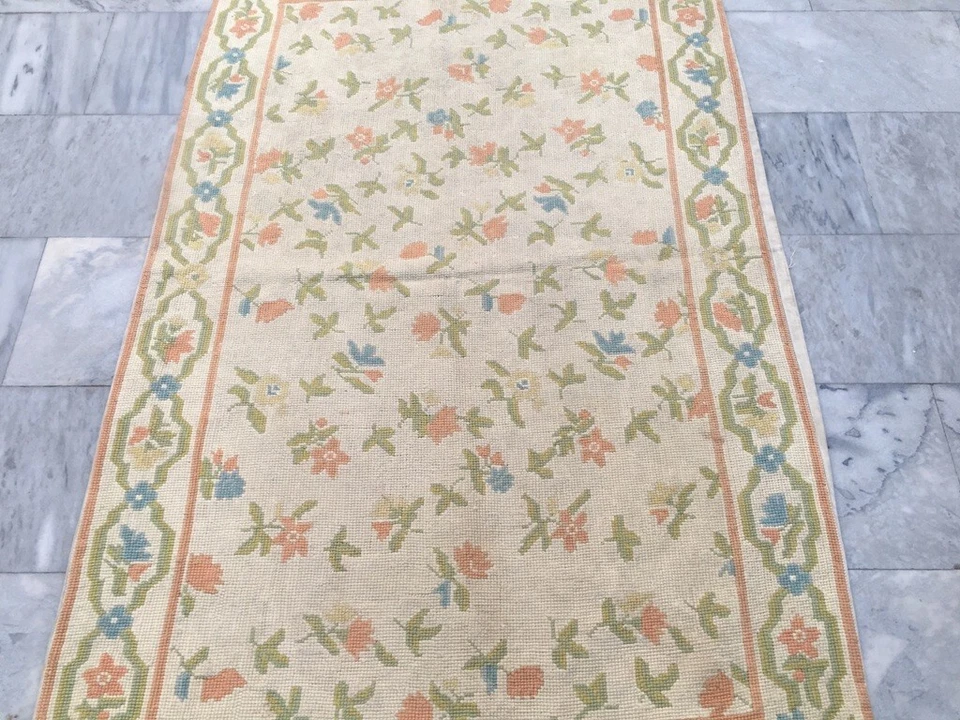 Vintage French Style Handmade Aubusson Needlepoint Area Rug 3x6 ft Free Ship - Image 2 of 4