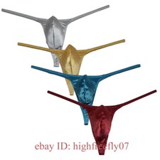 Men Stretchy Satin Bikini Thong String T-back Underwear Cheeky Jockstrap Tangas