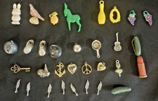 VTG Lot Toy Prizes, Charms, Game Pieces, Pendant, Pin, Celluloid, Metal, Plastic