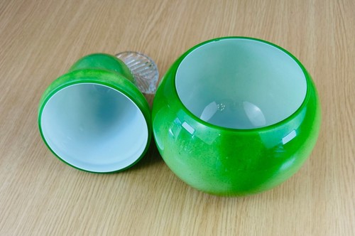 VTG Rare MCM Home Decor Retro Green Art Glass Pear Shaped Jar Trinket Dish Art - Picture 7 of 8