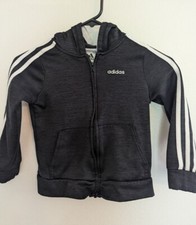 Adidas Kids Size 5 Black Full Zip Jacket Hoodie Three Stripe Pockets Boys Black