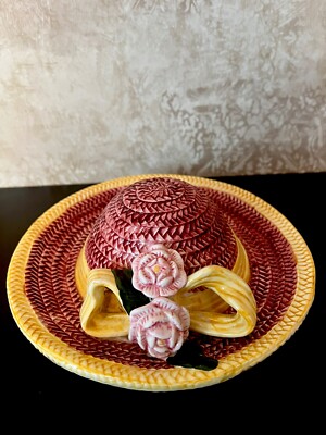 Vintage Seymour Mann Handpainted Italian Ceramic Hat Wall Hanging Maroon/Yellow