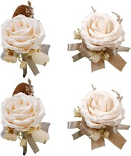 4PCS Artificial Flower Bride Brown Rose Prom Flower Wrist Corsage Boutonniere