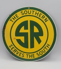 Vintage Southern Railroad SR Railway Rustic Porcelain Enameled Metal Sign