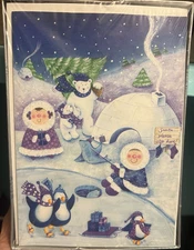 New Box of 20 Christmas Cards Eskimo Igloo Polar Bear Penguin Snow Sealed Cute
