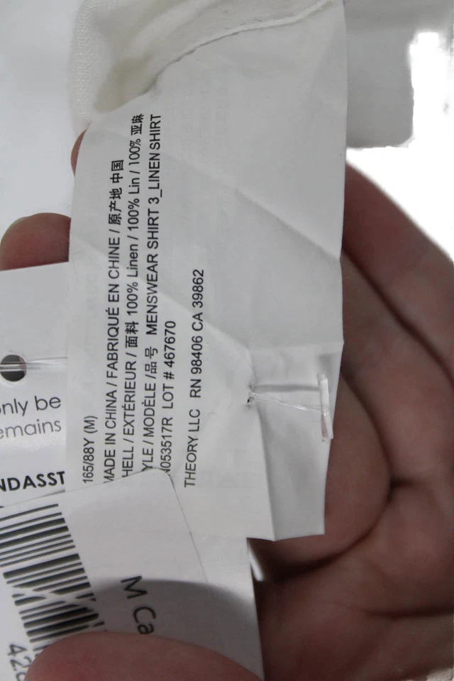 Theory Mens Linen Button Down Long Sleeves Shirt White Size Medium - Image 4 of 4