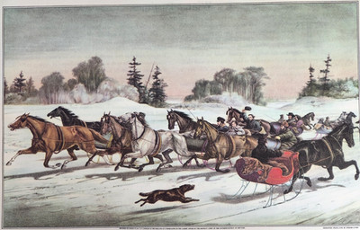 Trotting Cracks On Snow Sleigh Currier & Ives 1952 Art Print 15X11 Lithograph