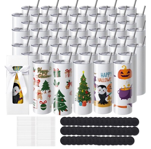 50Pack Straight Sublimation Tumblers Bulk Blank 20oz Stainless Steel White