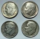 Roosevelt Dimes Lot of 4  90% Silver Pre-1964  Circulated