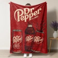 Vintage Three cans Dr Pepper Flannel Throw Blanket Cozy Nap Retro Blanket 60*80
