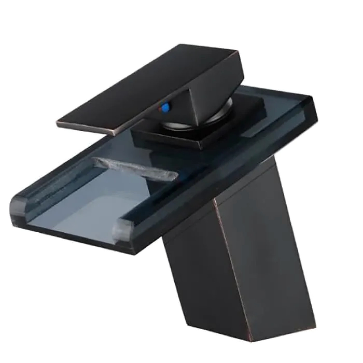 Mitigeur cascade lavabo anti-calcaire noir en verre et céramique sans électronique