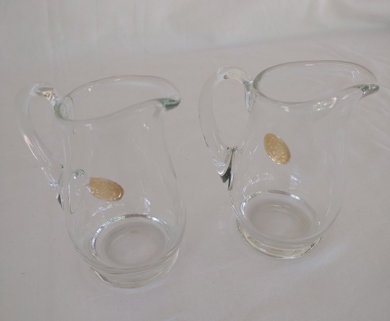 Set of 2 Vintage Clear Glass Mini Cruets Pitchers 4" made in Poland