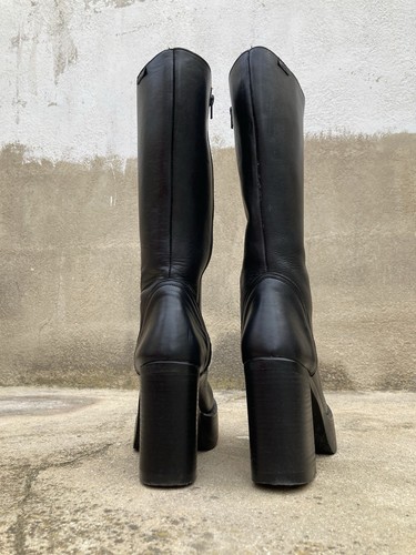 NEW Destroy boots sz 6 39 black leather mid-calf zip block heel platform bratz - Picture 4 of 16