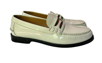 Men Genuine GUCCI Kaveh Webbing White Leather Loafers Shoes GG logo 9.5 US Men Genuine GUCCI Kaveh Webbing White Leather Loafers Shoes  main image 2
