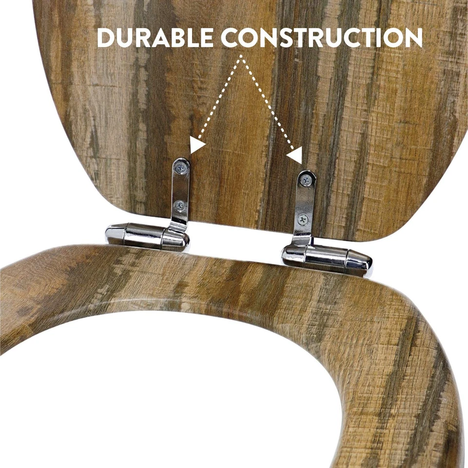 Asiento de inodoro redondo de madera envejecida Home+Solutions, cierre lento Foto 3 de 4