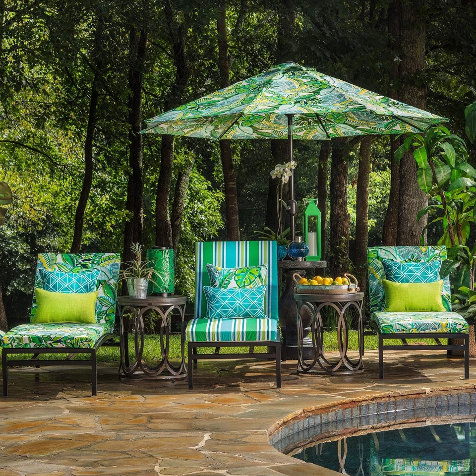 Cojín chaise lounge a rayas interior/exterior espalda dividida con lazos, fibra de felpa... Foto 3 de 4