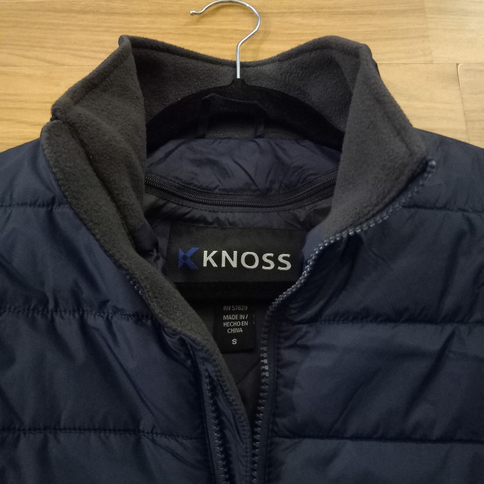 NWT KNOSS Men's Sz. S Navy Blue Hybrid Bonded Sweater Puffer Insulated Jacket 