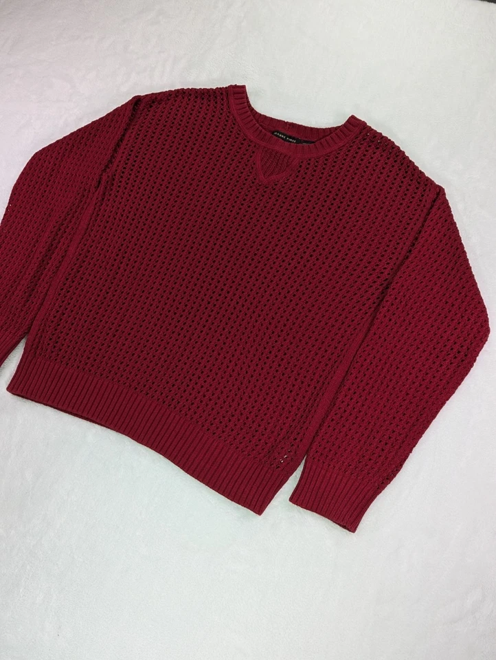 Suéter tejido pescador rojo oscuro Jeanne Pierre talla grande 100 % algodón Foto 4 de 4