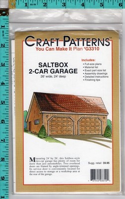 ''Saltbox 2-Car Garage'' Craft Patterns You Can Make It Plan # G3310 UNCUT
