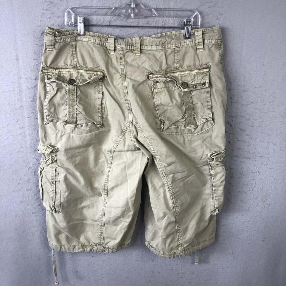 Stone Touch Cargo Shorts Mens 38 Khaki 100% Cotton Y2K Paratrooper Drawstring - Image 2 of 4