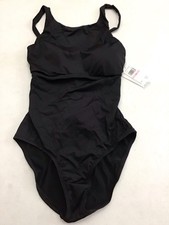 NWT Jantzen One-Piece Tummy Control Swimsuit in Black Size 10 Tie Back  C41-2 