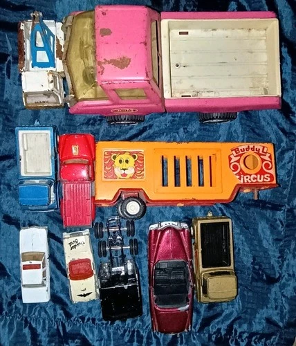 Buddy L, Tonka, Marx, Tootsie Toy Cars Trucks Tow Trailer Pink Vintage Metal Lot